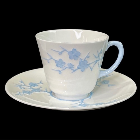 SPODE Antique Bone China Cups And Saucers Geisha Light Blue Blanche de Chine - Picture 2 of 13